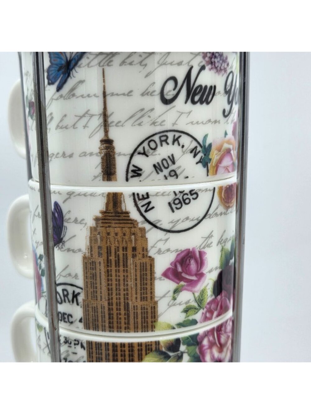 New York City Skyline Set of 4 Stacking Porcelain Mugs with a Metal Rack - Picture 9 of 12